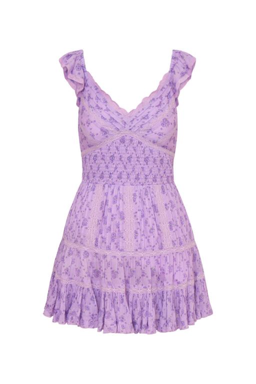 Purple Women LoveShackFancy Presline Cotton Mini Dress | SDK-936128