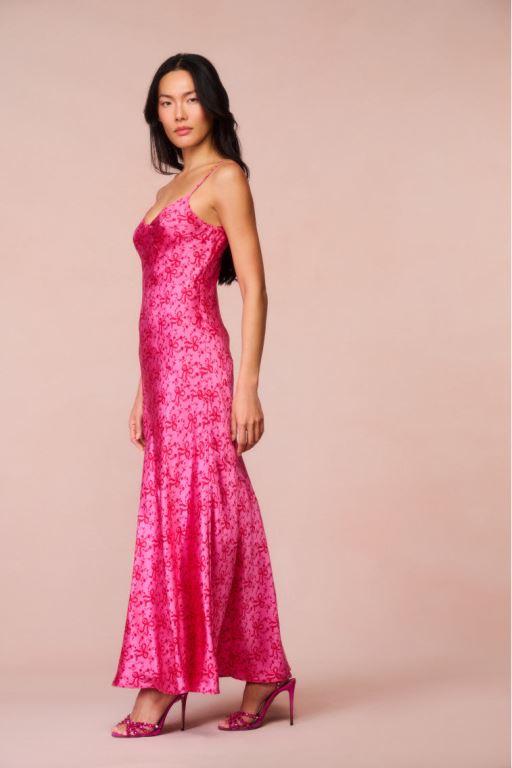 Raspberry Burst Women LoveShackFancy Azalea Silk Bow-printed Maxi Dress | NZF-472905