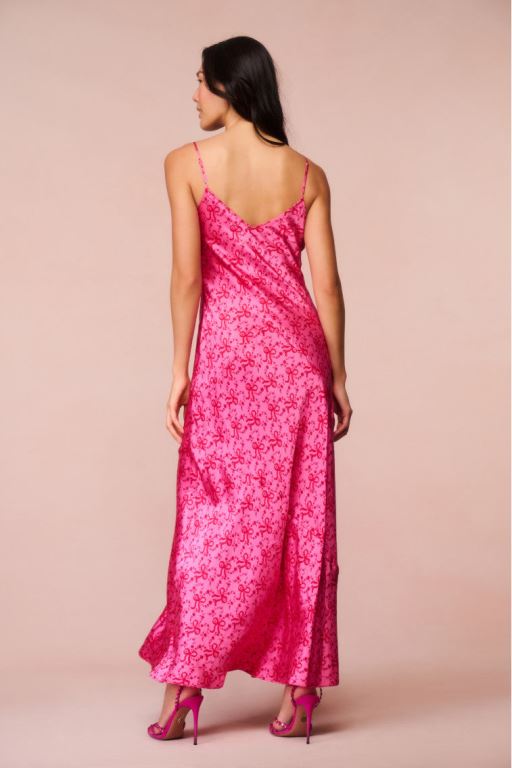 Raspberry Burst Women LoveShackFancy Azalea Silk Bow-printed Maxi Dress | NZF-472905