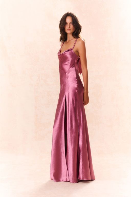 Raspberry Women LoveShackFancy Nadine Satin Maxi Dress | WJT-370194