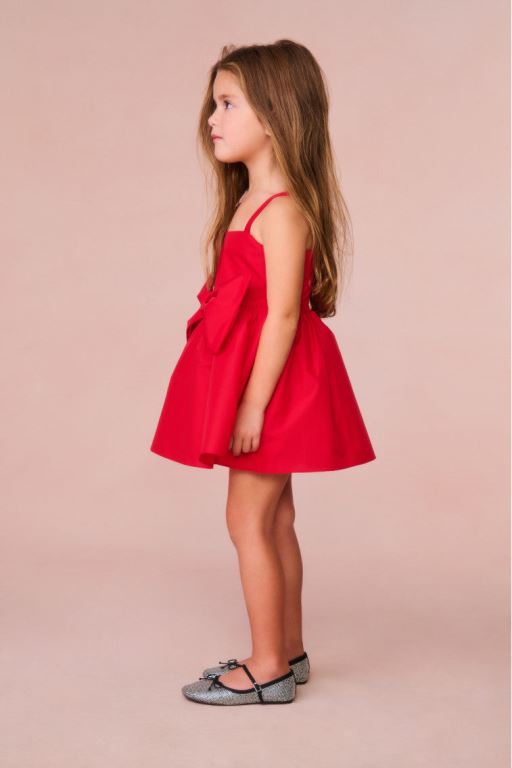 Red Kids' LoveShackFancy Alejandra Bow Mini Dress | CLE-972156