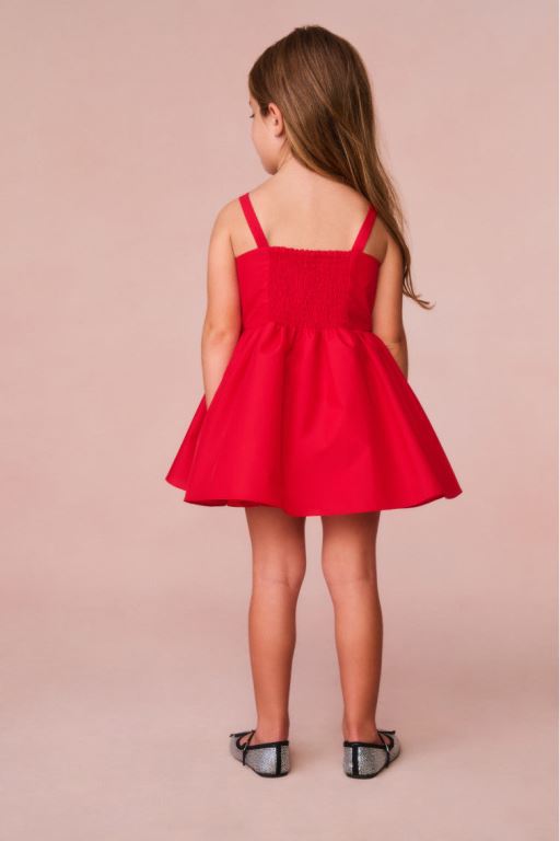 Red Kids' LoveShackFancy Alejandra Bow Mini Dress | CLE-972156