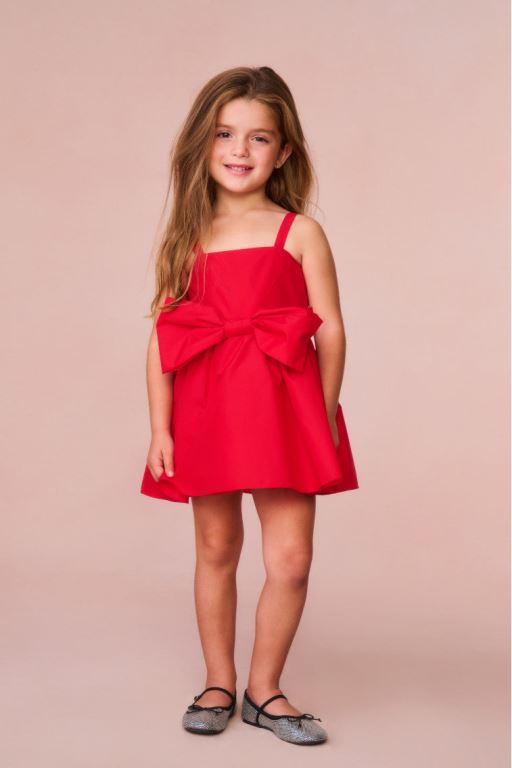 Red Kids\' LoveShackFancy Alejandra Bow Mini Dress | CLE-972156