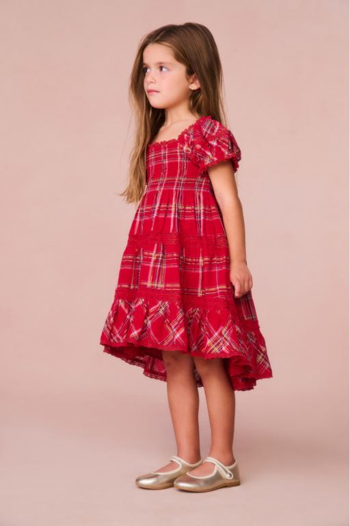 Red Kids' LoveShackFancy Muriella Tartan Midi Dress | LAR-547863