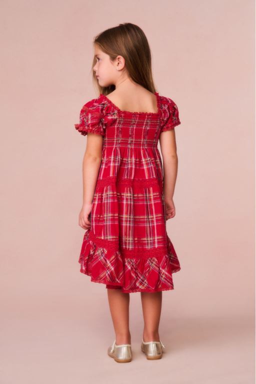 Red Kids' LoveShackFancy Muriella Tartan Midi Dress | LAR-547863