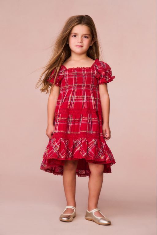 Red Kids\' LoveShackFancy Muriella Tartan Midi Dress | LAR-547863