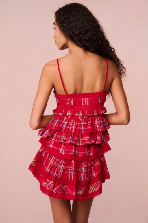 Red Women LoveShackFancy Abbott Tartan Ruffle Tops | BIK-715230