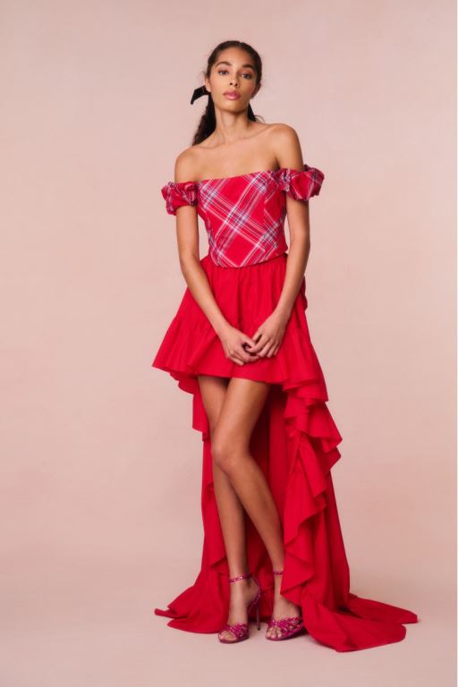 Red Women LoveShackFancy Acaro Taffeta With Train Skirts | SDP-346912