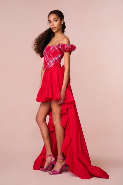 Red Women LoveShackFancy Acaro Taffeta With Train Skirts | SDP-346912