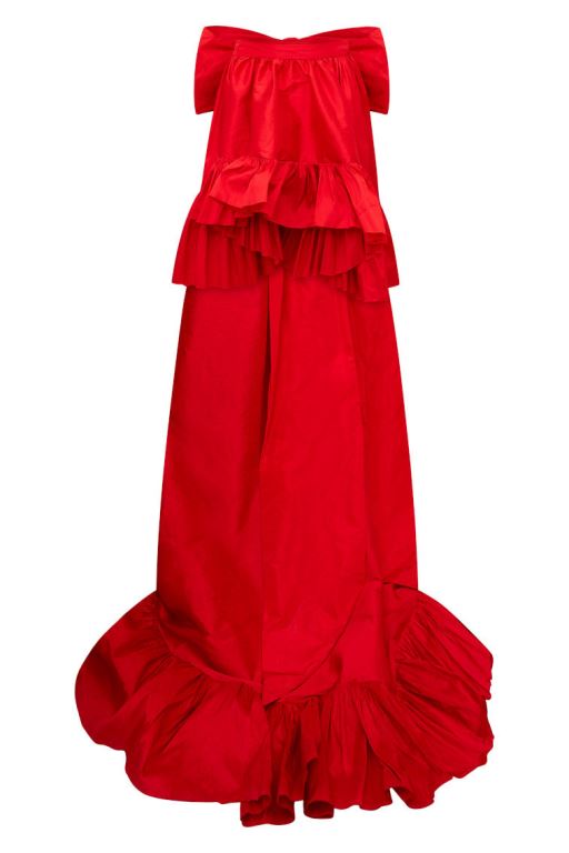 Red Women LoveShackFancy Acaro Taffeta With Train Skirts | SDP-346912