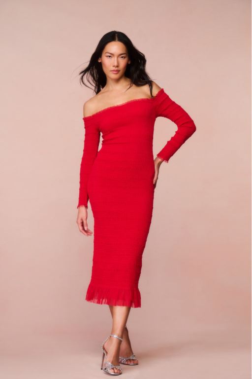 Red Women LoveShackFancy Avelle Smocked Tulle Midi Dress | LAI-796510