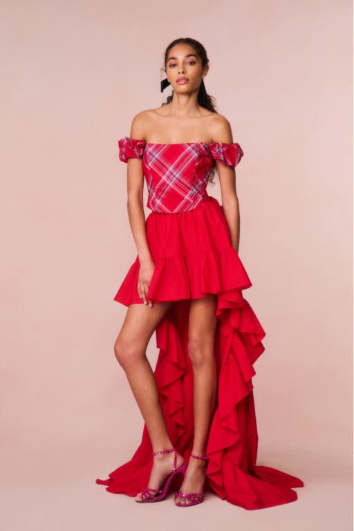 Red Women LoveShackFancy Maryjane Tartan Bustier Tops | YXS-130867