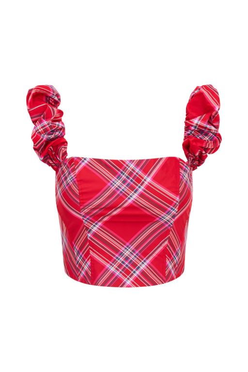 Red Women LoveShackFancy Maryjane Tartan Bustier Tops | YXS-130867