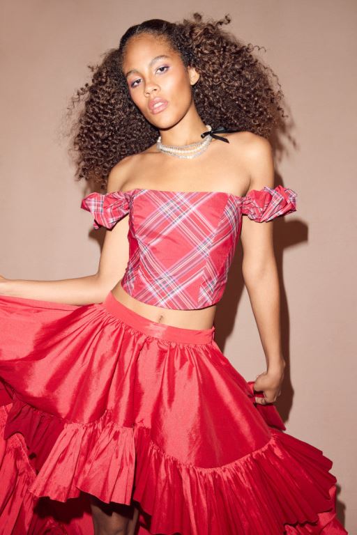 Red Women LoveShackFancy Maryjane Tartan Bustier Tops | YXS-130867