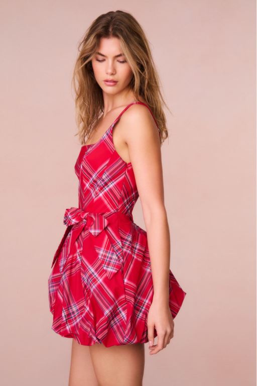 Red Women LoveShackFancy Ruelle Tartan Mini Bubble Dress | REL-502796