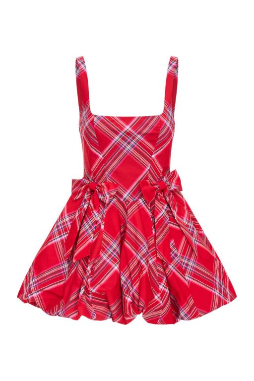 Red Women LoveShackFancy Ruelle Tartan Mini Bubble Dress | REL-502796