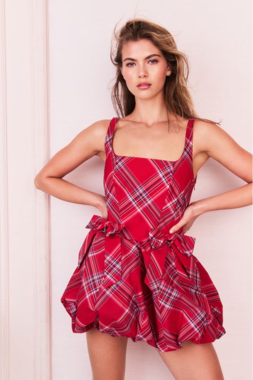 Red Women LoveShackFancy Ruelle Tartan Mini Bubble Dress | REL-502796