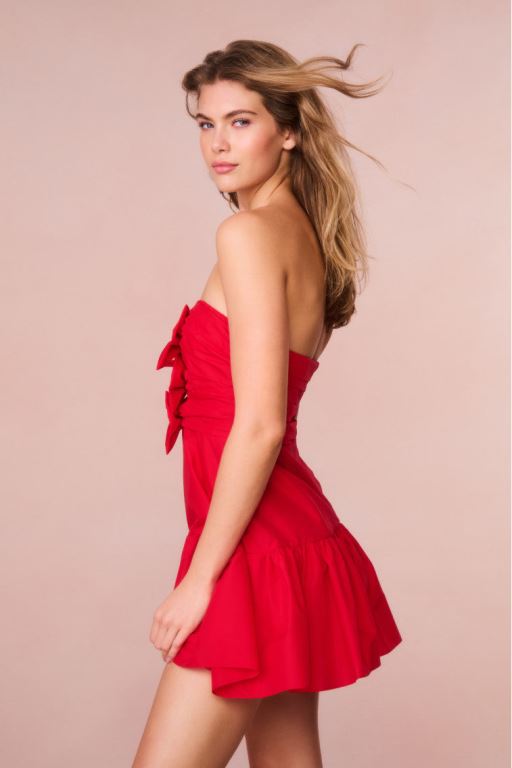 Red Women LoveShackFancy Woodlow Bow Mini Dress | ZQU-928650