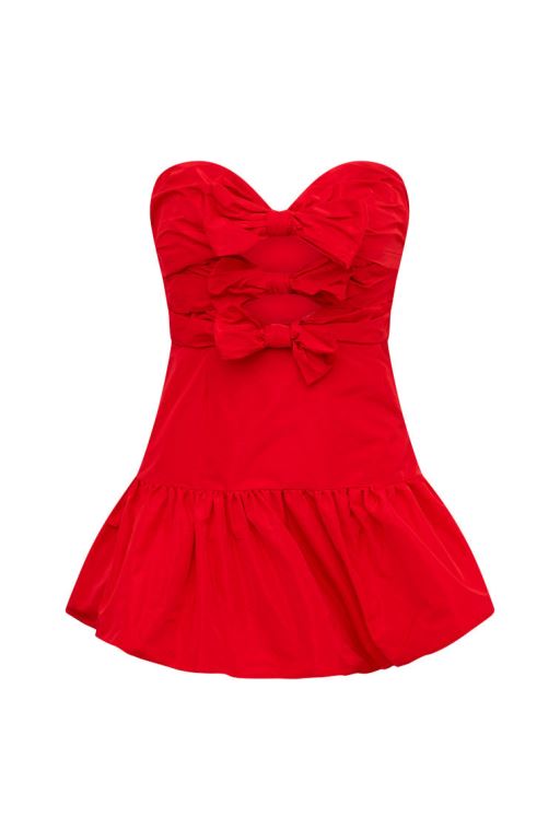 Red Women LoveShackFancy Woodlow Bow Mini Dress | ZQU-928650