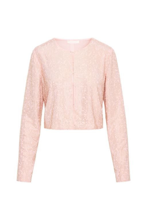 Rose Gold Women LoveShackFancy Daliana Crystal Long Sleeve Tops | FYX-089234