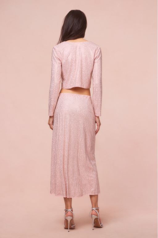 Rose Gold Women LoveShackFancy Samaria Crystal Midi Skirts | YZH-023571