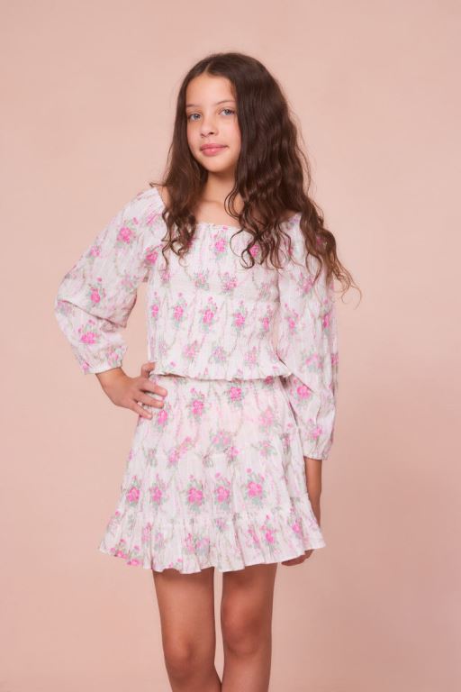 Rose Kids' LoveShackFancy Malva Cotton Floral Tops | EQR-815349