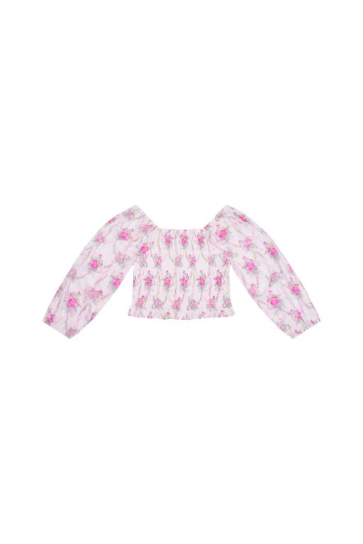 Rose Kids' LoveShackFancy Malva Cotton Floral Tops | EQR-815349