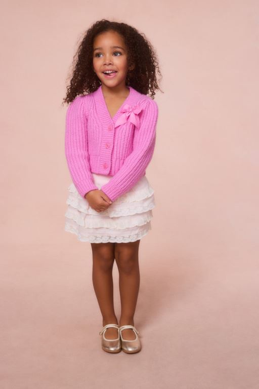 Rose Kids' LoveShackFancy Teisha Alpaca Bow Cardigan | YOM-904812