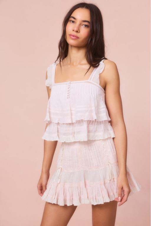 Rose Pink Women LoveShackFancy Novalee Cotton Peplum Ruffle Tops | HLS-264510