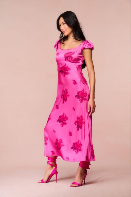 Rose Women LoveShackFancy Joelette Floral Satin Maxi Dress | CPB-821674