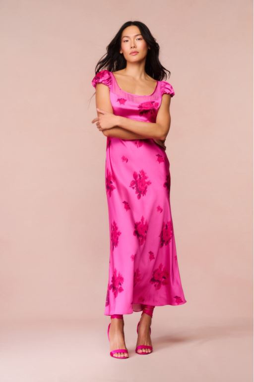 Rose Women LoveShackFancy Joelette Floral Satin Maxi Dress | CPB-821674