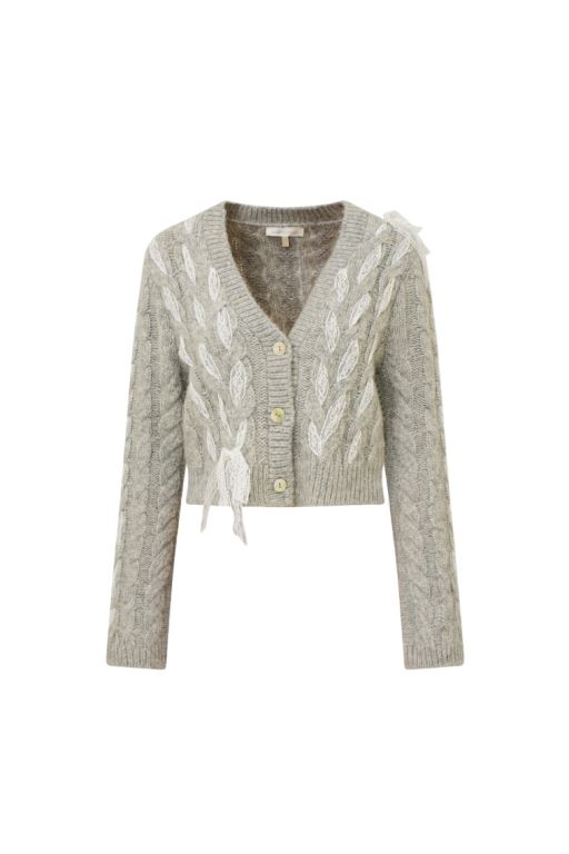 Silver White Women LoveShackFancy Louella Wool Knit Cardigan | UJT-541392