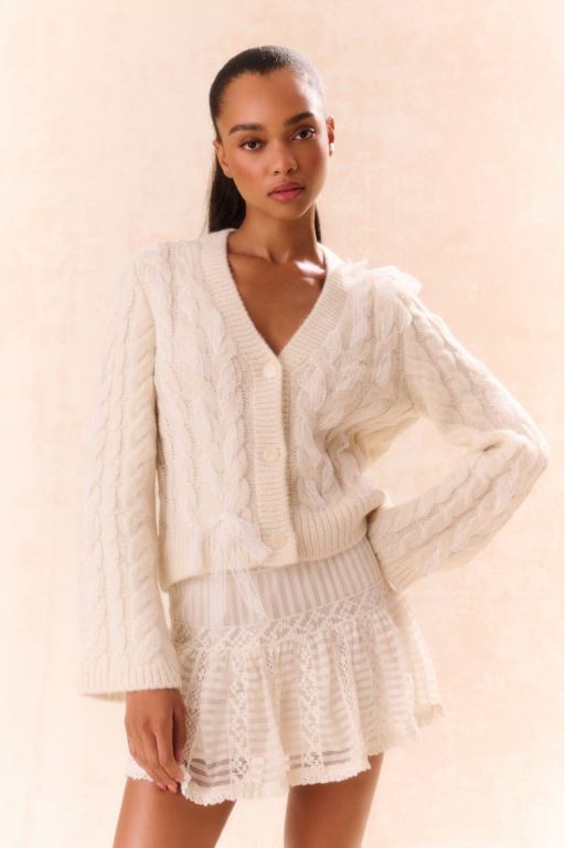 Silver White Women LoveShackFancy Louella Wool Knit Cardigan | UJT-541392