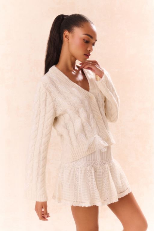 Silver White Women LoveShackFancy Louella Wool Knit Cardigan | UJT-541392