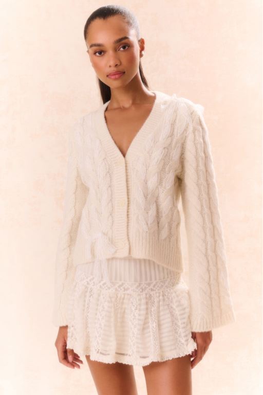 Silver White Women LoveShackFancy Louella Wool Knit Cardigan | UJT-541392