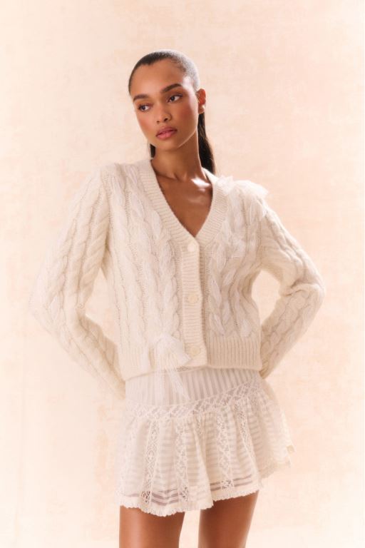 Silver White Women LoveShackFancy Louella Wool Knit Cardigan | UJT-541392