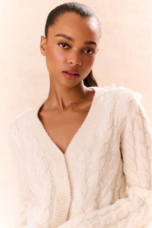 Silver White Women LoveShackFancy Louella Wool Knit Cardigan | UJT-541392