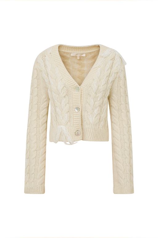 Silver White Women LoveShackFancy Louella Wool Knit Cardigan | UJT-541392