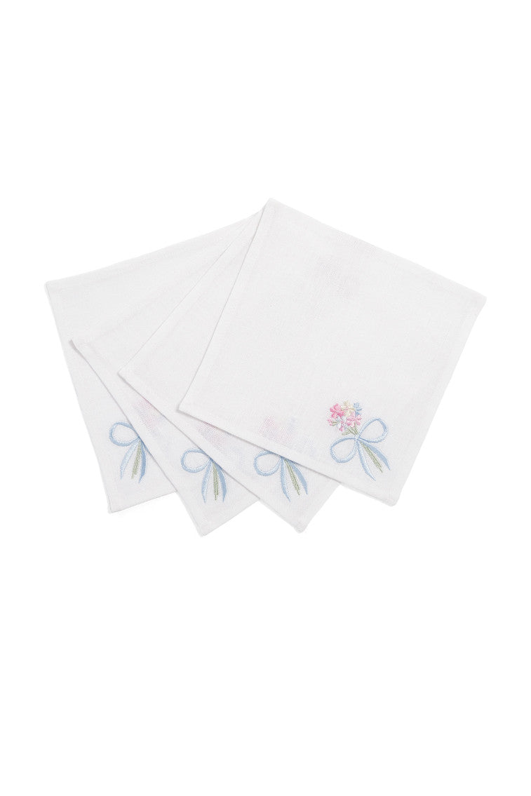 Summer Blues Women LoveShackFancy Bow Cocktail Napkins Set Of 4 Tabletop | RSO-209718