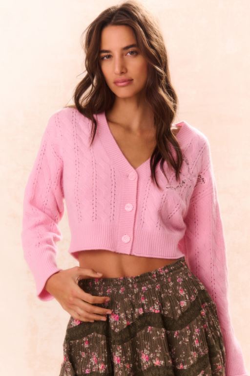 Sweet Peony Women LoveShackFancy Leota Cropped Wool Cardigan | FMN-914062