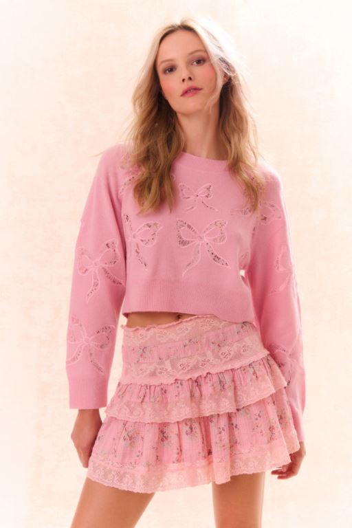 Sweet Peony Women LoveShackFancy Parson Bow Print Pullover | AMR-180396