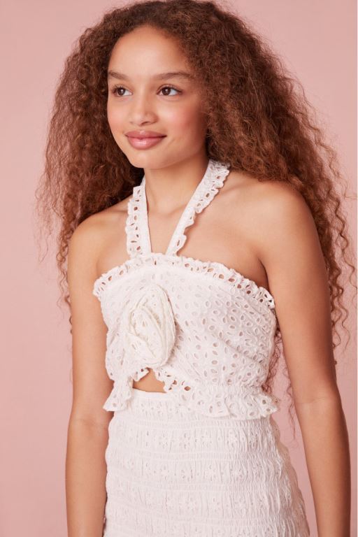 White Kids' LoveShackFancy Lamilla Eyelet Dress | JWD-015689