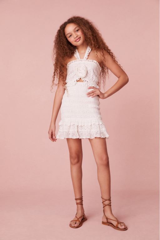 White Kids' LoveShackFancy Lamilla Eyelet Dress | JWD-015689