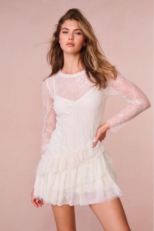 White Women LoveShackFancy Amberleigh Lace Mini Dress | KMX-914763