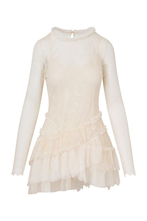 White Women LoveShackFancy Amberleigh Lace Mini Dress | KMX-914763