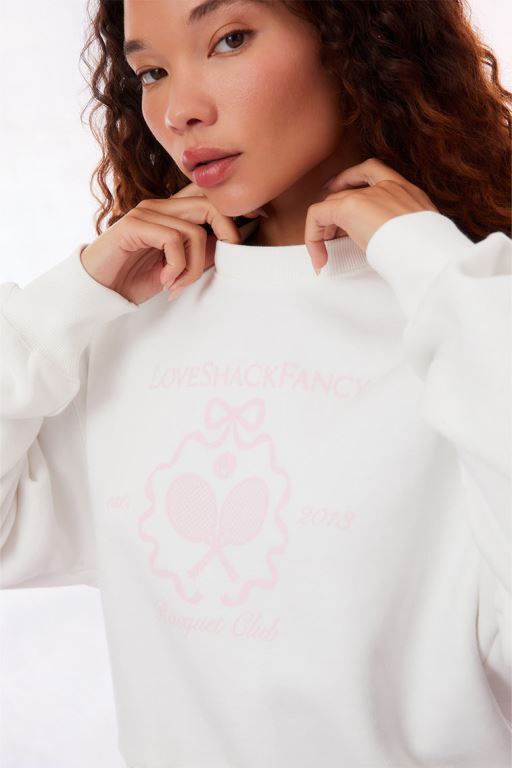 White Women LoveShackFancy Aneria Tennis Logo Pullover | ZJH-254910