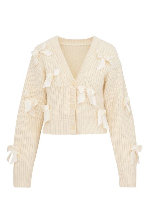 White Women LoveShackFancy Ashtan Alpaca Bow-embellished Cardigan | ULO-490812