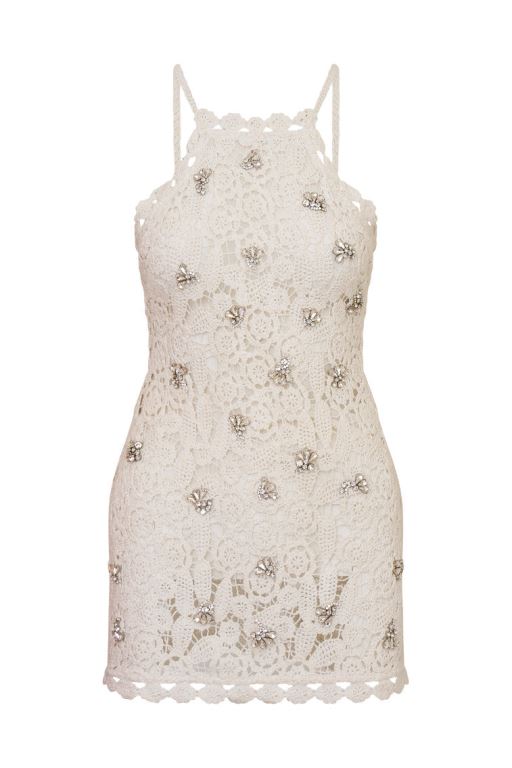 White Women LoveShackFancy Considine Embellished Crochet Mini Dress | ZKM-653049