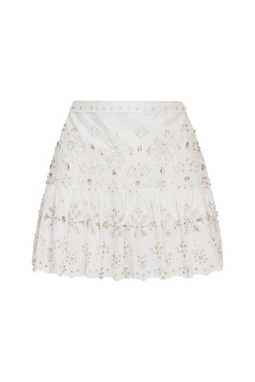 White Women LoveShackFancy Cova Rhinstone Cotton Mini Skirts | THW-350941