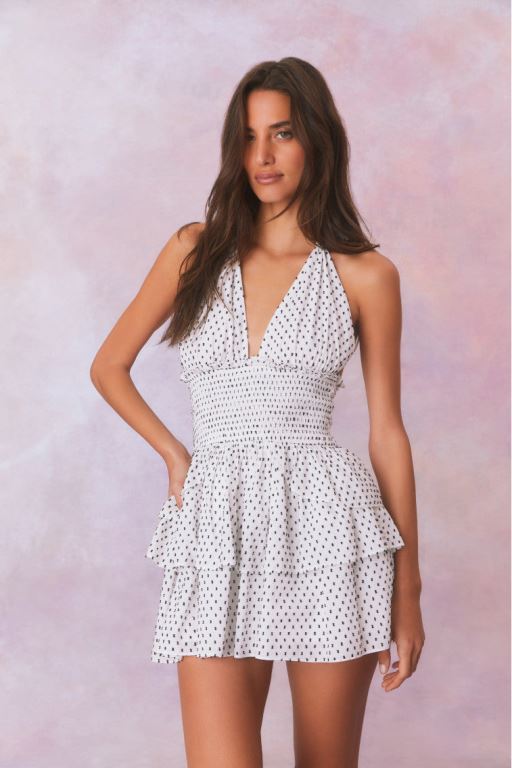 White Women LoveShackFancy Deanna Polka Dot Halter Mini Dress | KXW-675180